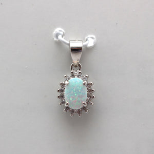 WHITE AND BLUE LAB OPAL STERLING SILVER PENDANT (OVAL)