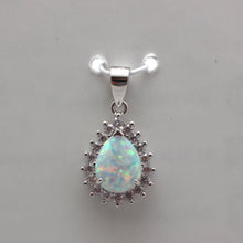 Load image into Gallery viewer, WHITE AND BLUE LAB OPAL STERLING SILVER PENDANT (PEAR)