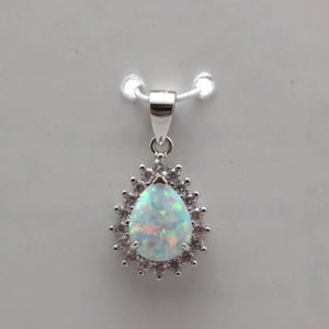 WHITE AND BLUE LAB OPAL STERLING SILVER PENDANT (PEAR)