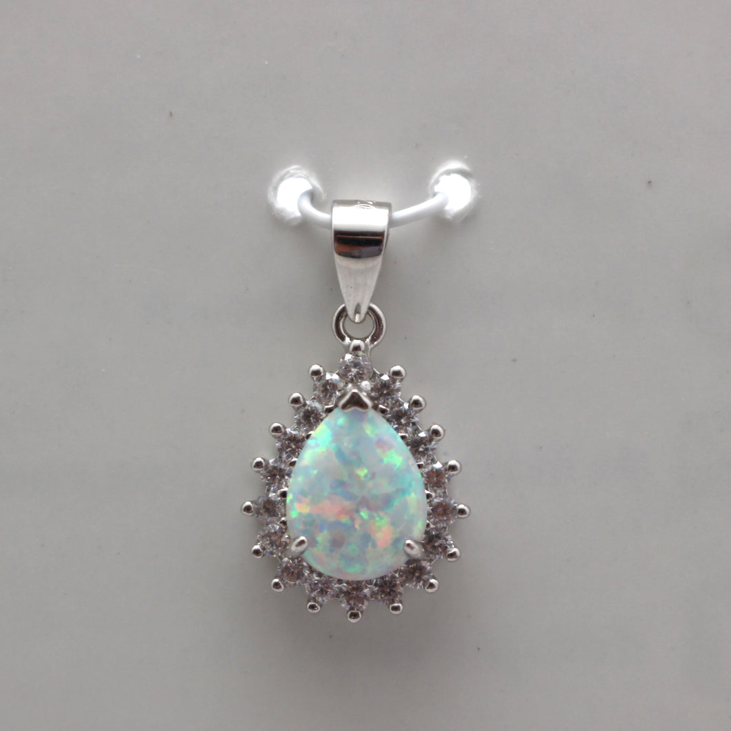 WHITE AND BLUE LAB OPAL STERLING SILVER PENDANT (PEAR)