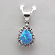 Load image into Gallery viewer, WHITE AND BLUE LAB OPAL STERLING SILVER PENDANT (PEAR)