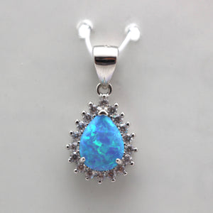 WHITE AND BLUE LAB OPAL STERLING SILVER PENDANT (PEAR)