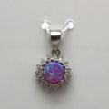 PURPLE, WHITE AND BLUE LAB OPAL STERLING SILVER PENDANT (CIRCLE)