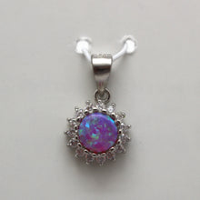 Load image into Gallery viewer, PURPLE, WHITE AND BLUE LAB OPAL STERLING SILVER PENDANT (CIRCLE)