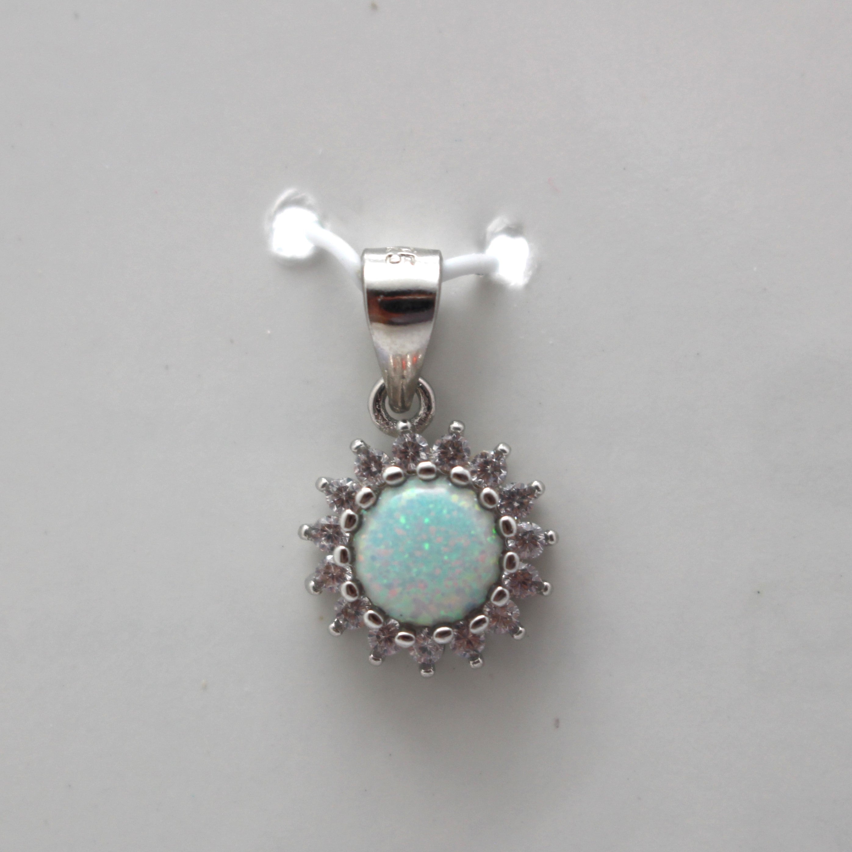 PURPLE, WHITE AND BLUE LAB OPAL STERLING SILVER PENDANT (CIRCLE)