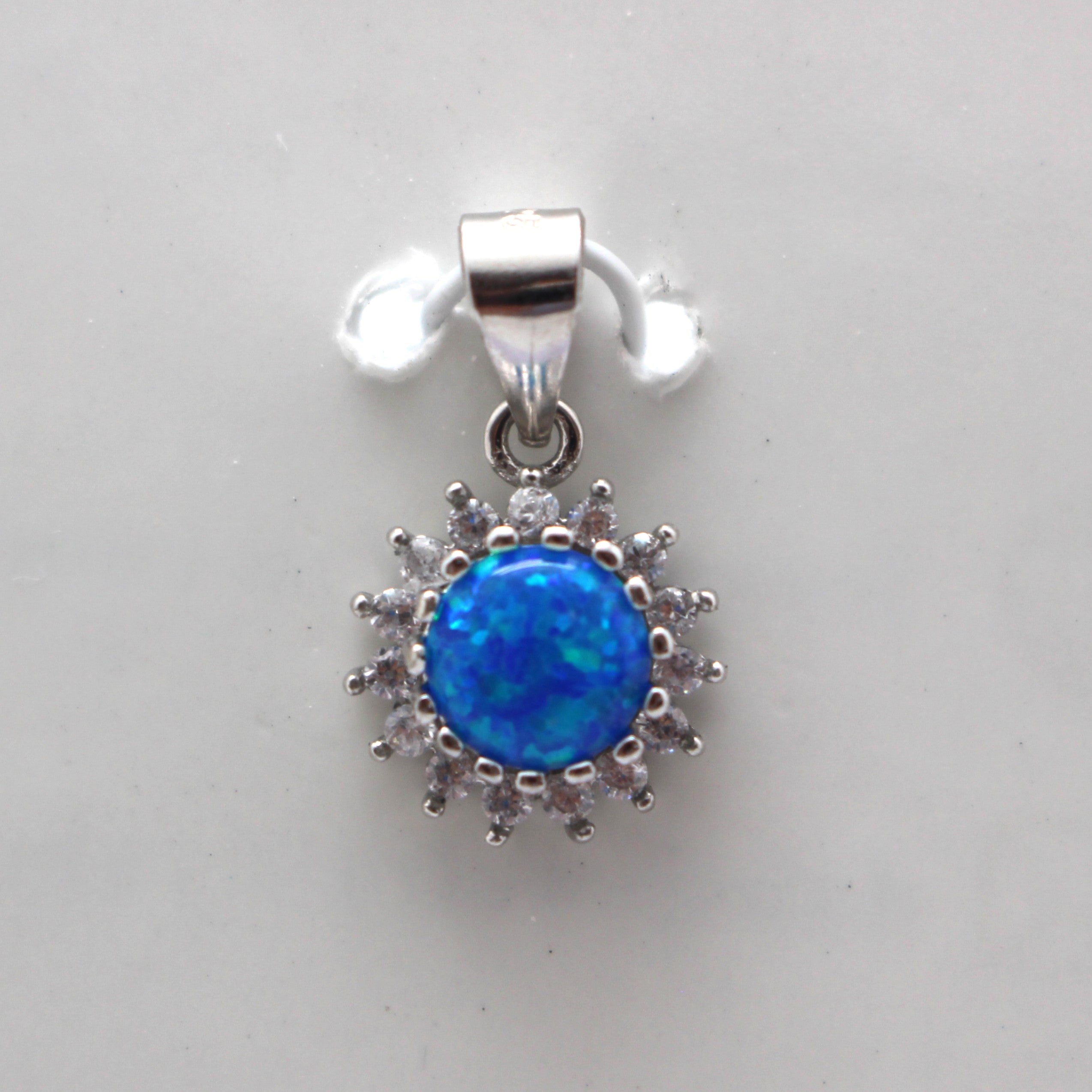 PURPLE, WHITE AND BLUE LAB OPAL STERLING SILVER PENDANT (CIRCLE)