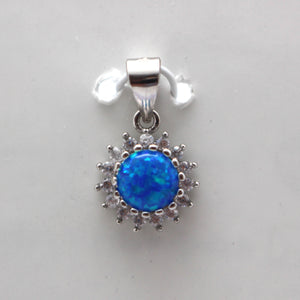 PURPLE, WHITE AND BLUE LAB OPAL STERLING SILVER PENDANT (CIRCLE)