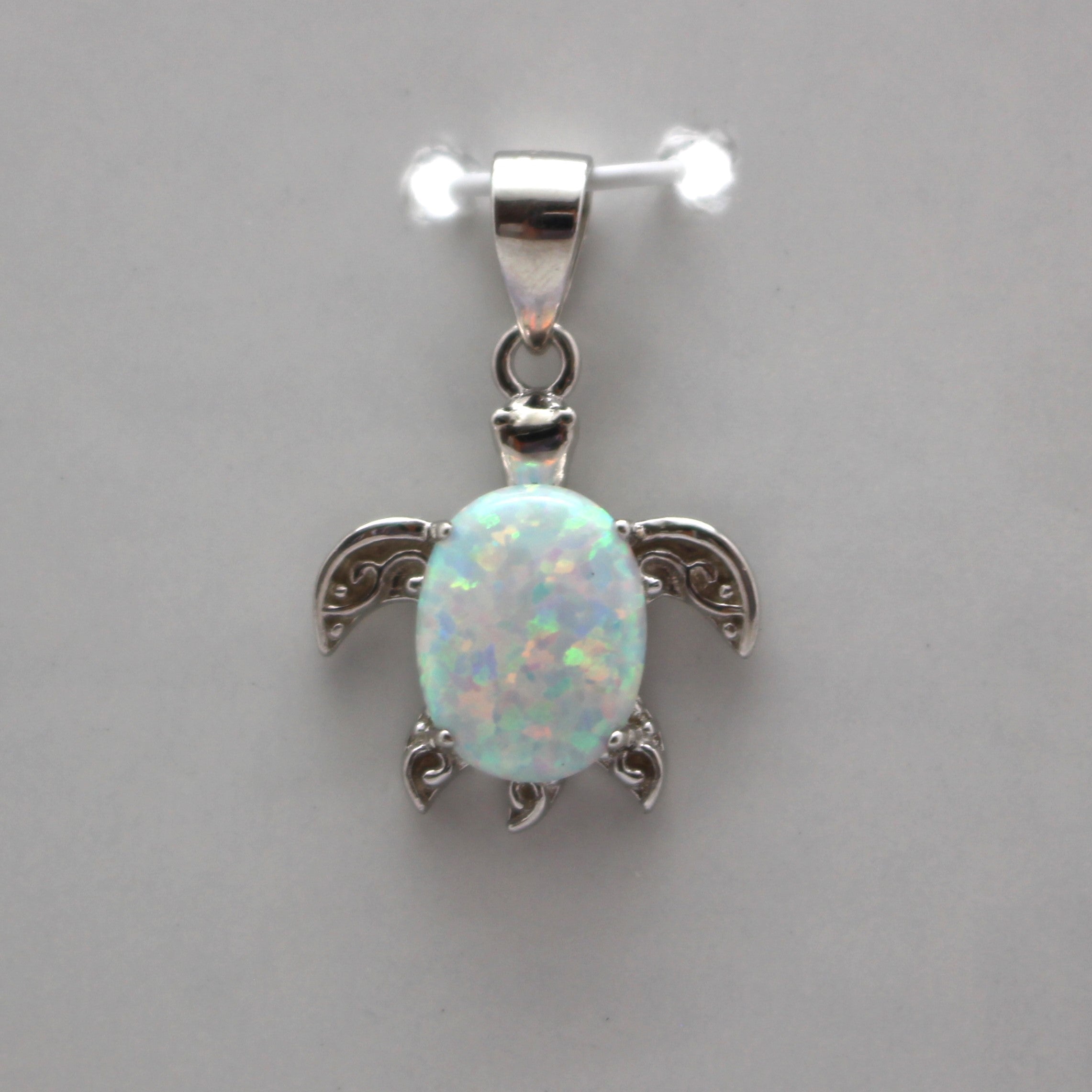 BLUE AND WHITE LAB OPAL STERLING SILVER PENDANT (TURTLE)