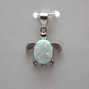 BLUE AND WHITE LAB OPAL STERLING SILVER PENDANT (TURTLE)