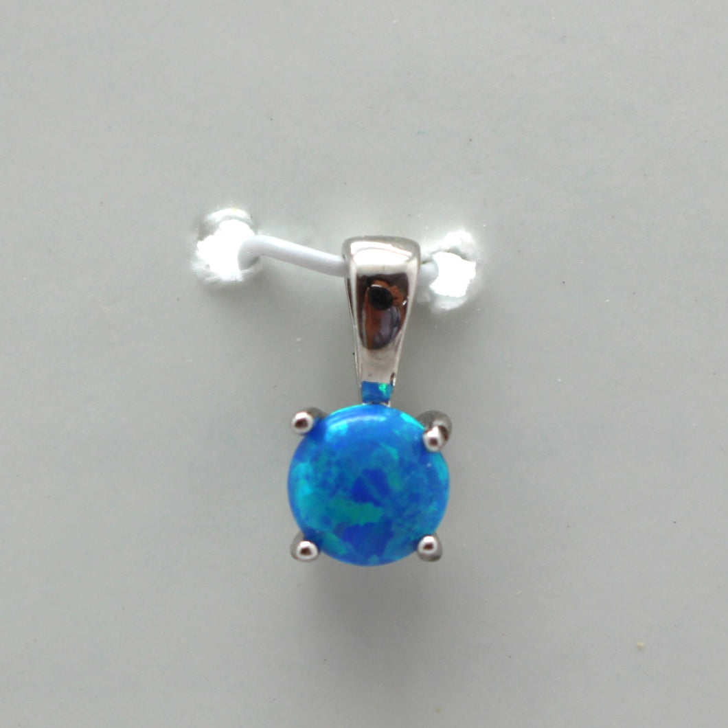 BLUE, WHITE AND PINK LAB OPAL STERLING SILVER PENDANT (ROUND)