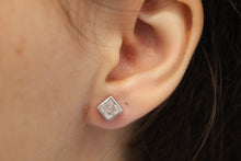 Load image into Gallery viewer, WHITE CUBIC ZIRCONIA STERLING SILVER EARRINGS (PRINCESS)