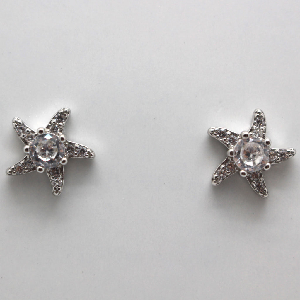 WHITE CUBIC ZIRCONIA STERLING SILVER EARRINGS (STARFISH)