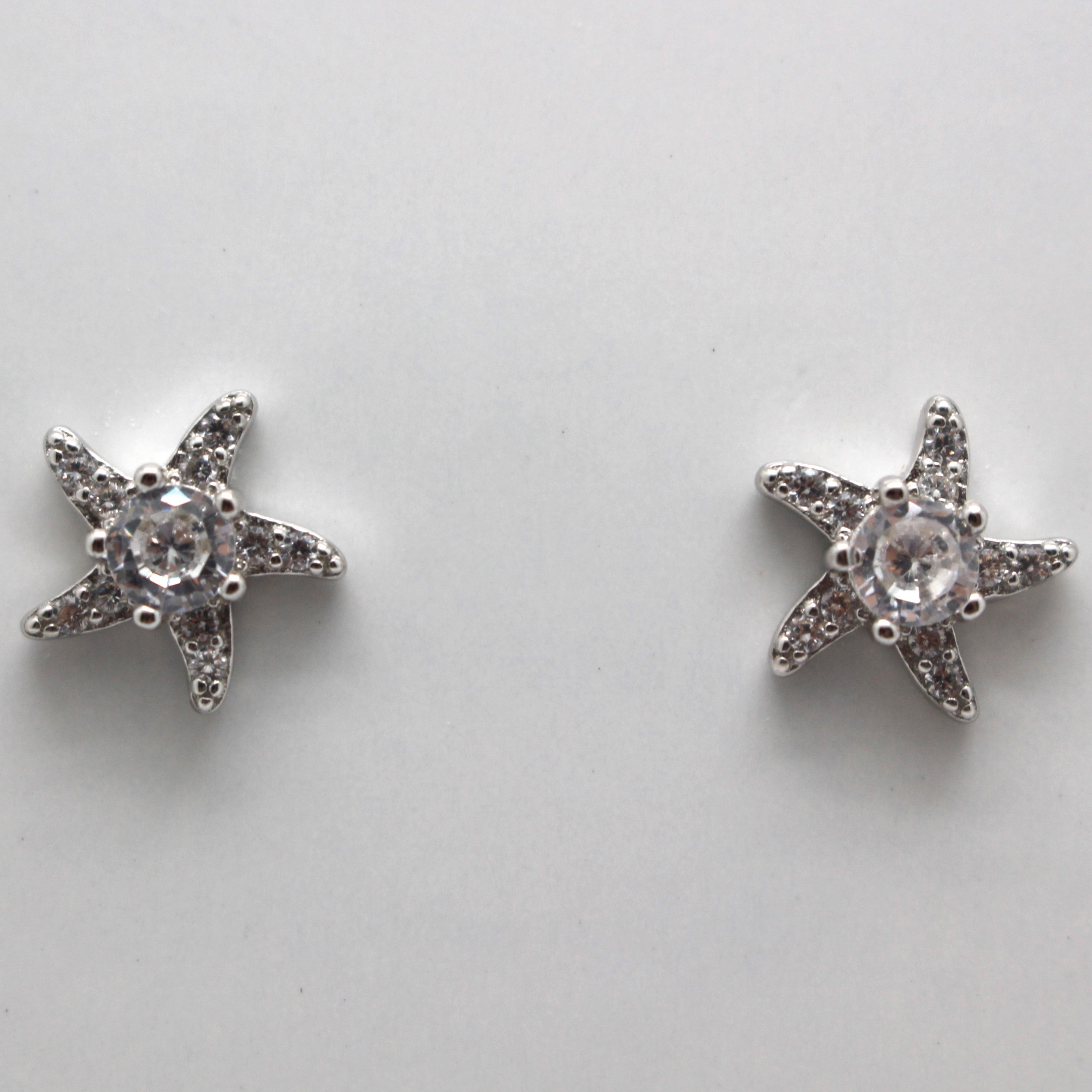 WHITE CUBIC ZIRCONIA STERLING SILVER EARRINGS (STARFISH)
