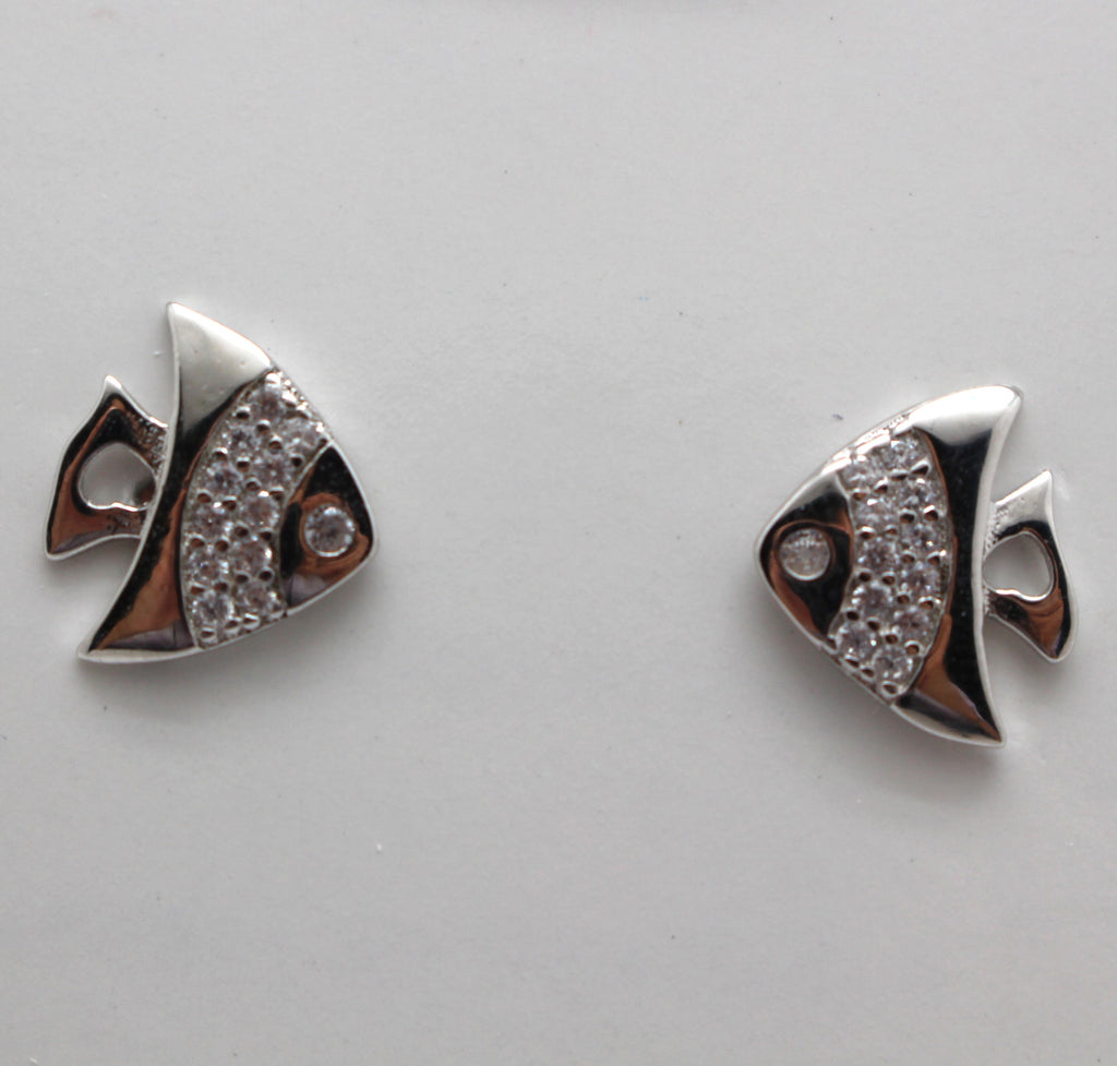 WHITE CUBIC ZIRCONIA STERLING SILVER EARRINGS (FISH)