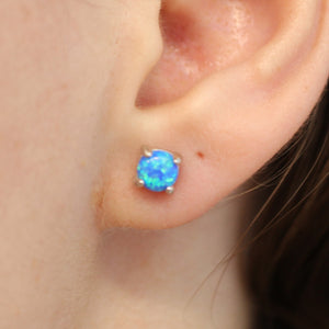 WHITE, BLUE, PINK LAB OPAL STERLING SILVER EARRINGS (ROUND)