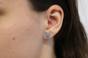 WHITE, BLUE, PINK LAB OPAL STERLING SILVER EARRINGS (ROUND)