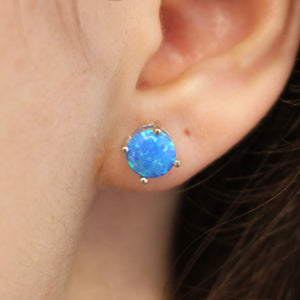 WHITE, BLUE, PINK LAB OPAL STERLING SILVER EARRINGS (ROUND)