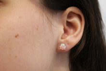 Load image into Gallery viewer, WHITE, BLUE, PINK LAB OPAL STERLING SILVER EARRINGS (ROUND)