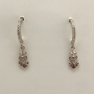 WHITE CUBIC ZIRCONIA STERLING SILVER EARRINGS (HOOP ANCHOR)