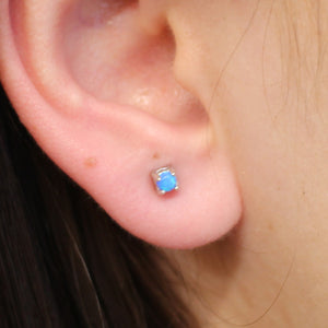 BLUE, PINK AND WHITE LAB OPAL STERLING SILVER EARRINGS (ROUND)