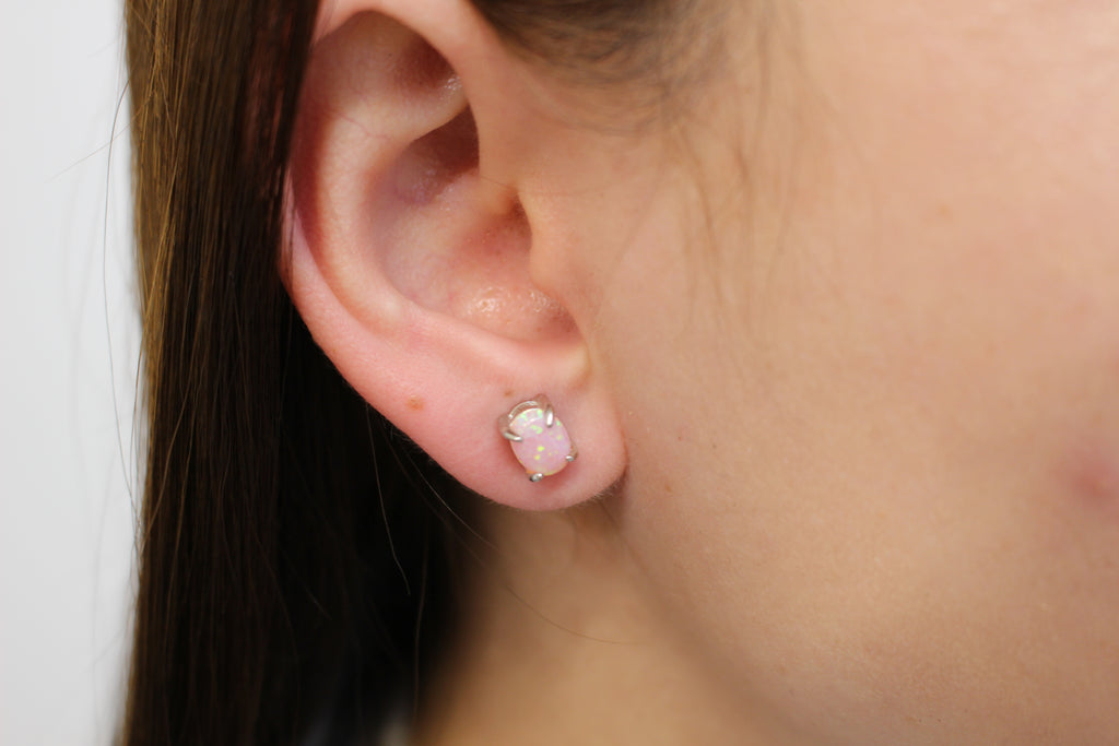 LAB OPAL EARRINGS,WHITE,PINK, BLUE(OVAL)