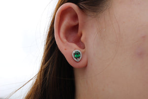 GREEN EMERALD,BLUE SAPPHIRE, PURPLE AMETHYST AND MIXED CUBIC ZIRCONIA STERLING SILVER EARRINGS (PEAR)