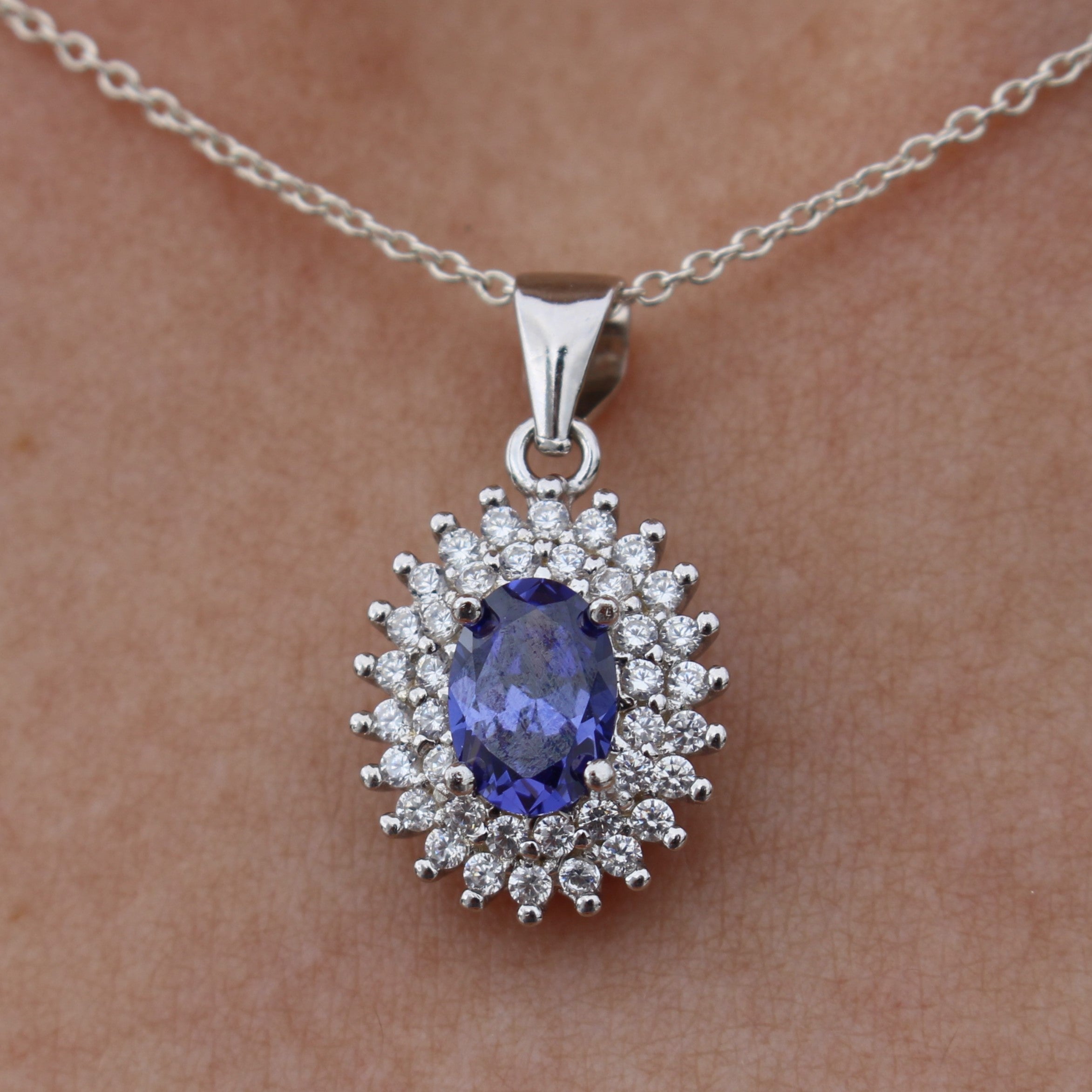BLUE and MYSTIC TOPAZ CUBIC ZIRCONIA STERLING SILVER PENDANT (OVAL)
