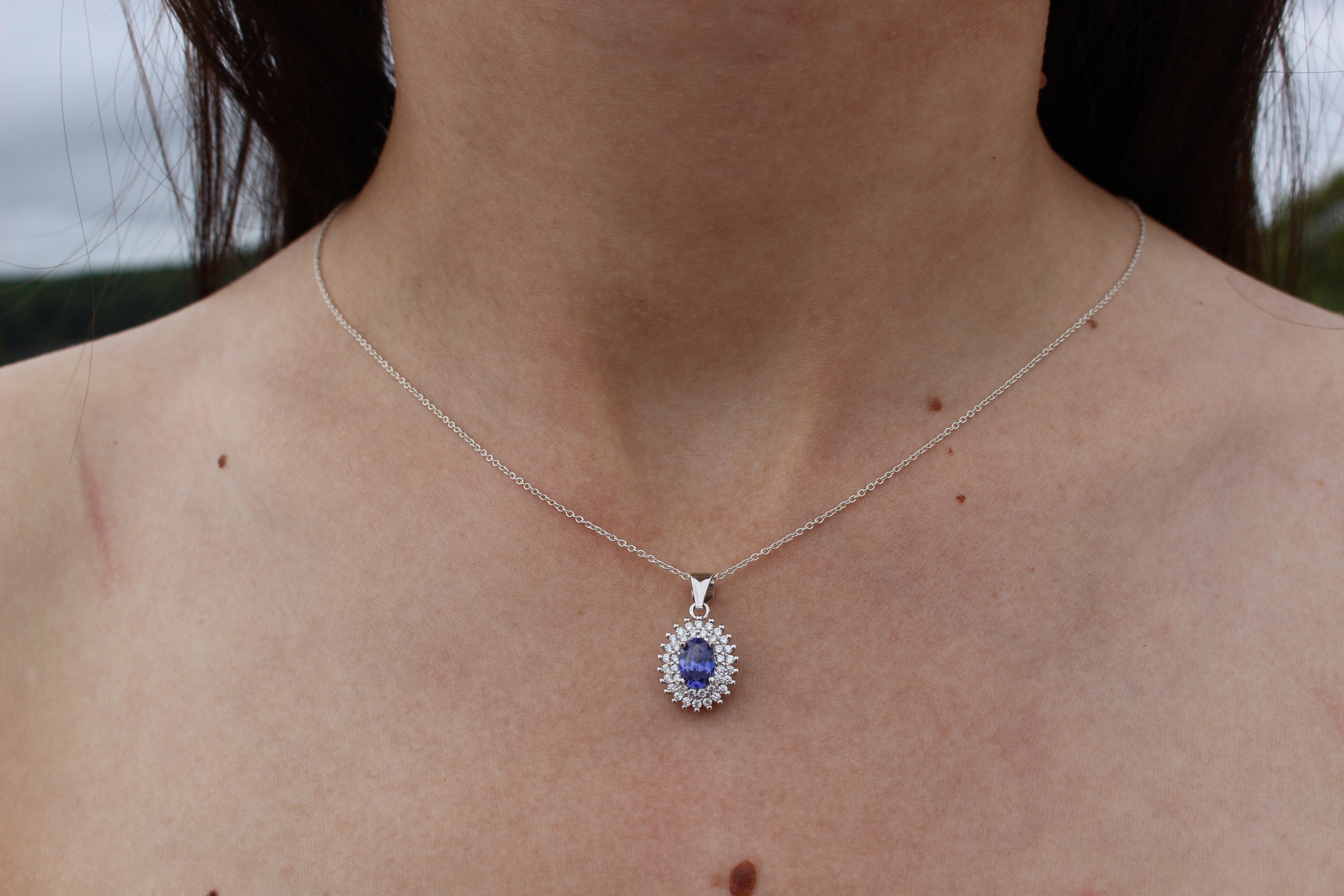 BLUE and MYSTIC TOPAZ CUBIC ZIRCONIA STERLING SILVER PENDANT (OVAL)