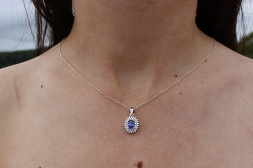 BLUE and MYSTIC TOPAZ CUBIC ZIRCONIA STERLING SILVER PENDANT (OVAL)