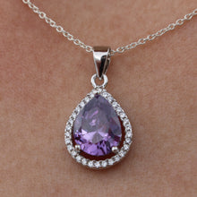 Load image into Gallery viewer, PURPLE AMETHYST,GREEN EMERALD,BLUE SAPPHIRE and MIXED CUBIC ZIRCONIA STERLING SILVER PENDANT (PEAR)