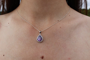 PURPLE AMETHYST,GREEN EMERALD,BLUE SAPPHIRE and MIXED CUBIC ZIRCONIA STERLING SILVER PENDANT (PEAR)