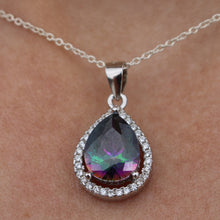 Load image into Gallery viewer, PURPLE AMETHYST,GREEN EMERALD,BLUE SAPPHIRE and MIXED CUBIC ZIRCONIA STERLING SILVER PENDANT (PEAR)