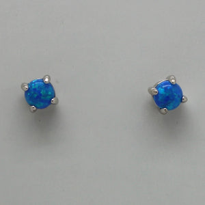 WHITE, BLUE, PINK LAB OPAL STERLING SILVER EARRINGS (ROUND)