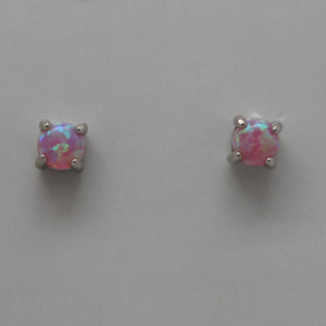 WHITE, BLUE, PINK LAB OPAL STERLING SILVER EARRINGS (ROUND)