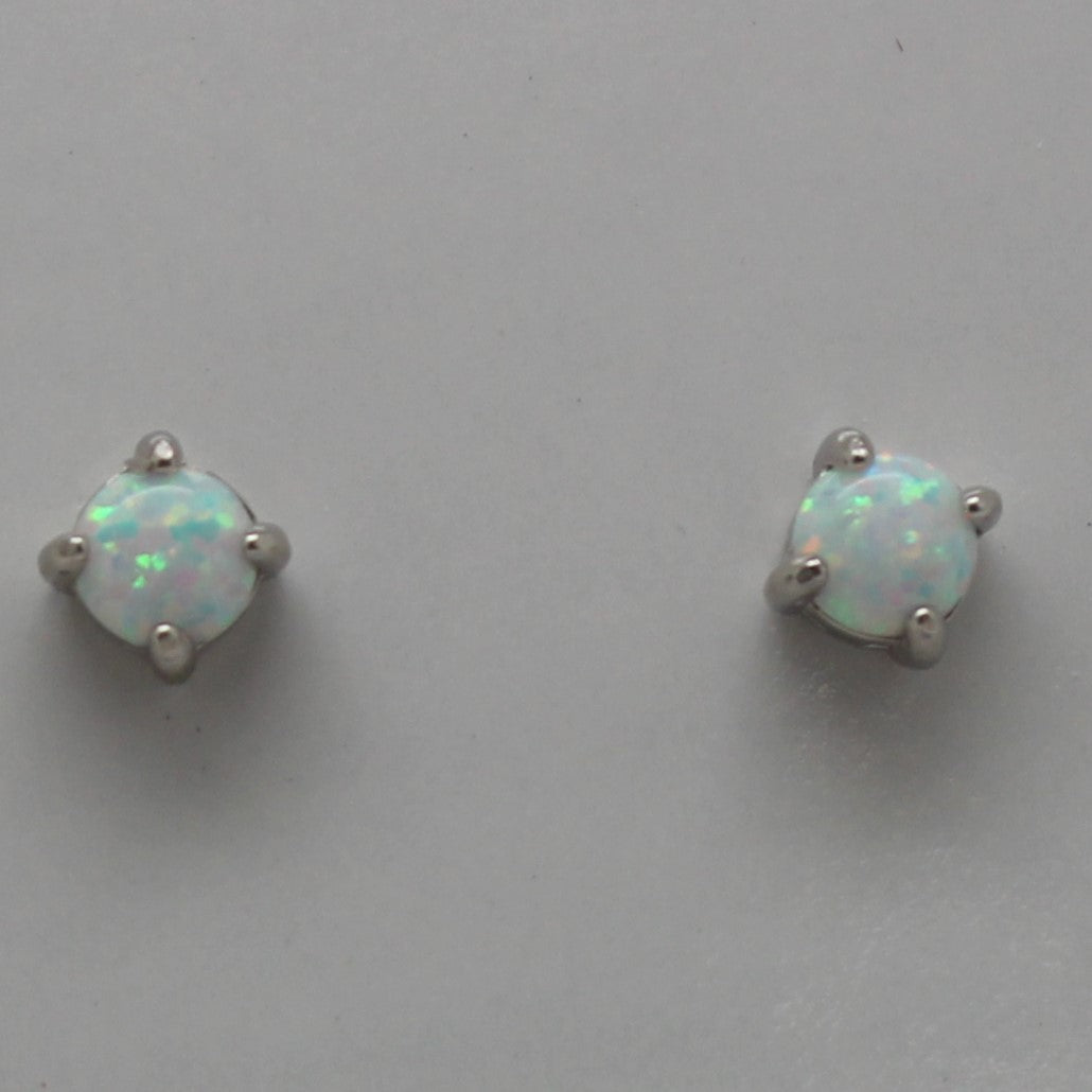 WHITE, BLUE, PINK LAB OPAL STERLING SILVER EARRINGS (ROUND)