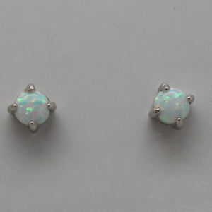 WHITE, BLUE, PINK LAB OPAL STERLING SILVER EARRINGS (ROUND)