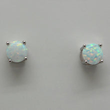 Load image into Gallery viewer, WHITE, BLUE, PINK LAB OPAL STERLING SILVER EARRINGS (ROUND)