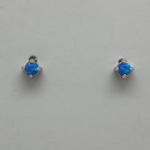 Load image into Gallery viewer, BLUE, PINK AND WHITE LAB OPAL STERLING SILVER EARRINGS (ROUND)