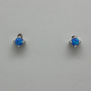 BLUE, PINK AND WHITE LAB OPAL STERLING SILVER EARRINGS (ROUND)