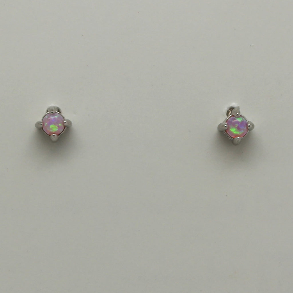 BLUE, PINK AND WHITE LAB OPAL STERLING SILVER EARRINGS (ROUND)