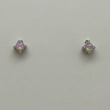 Load image into Gallery viewer, BLUE, PINK AND WHITE LAB OPAL STERLING SILVER EARRINGS (ROUND)