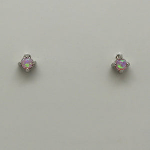 BLUE, PINK AND WHITE LAB OPAL STERLING SILVER EARRINGS (ROUND)