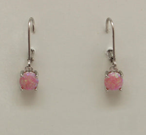 WHITE, BLUE, PINK LAB OPAL STERLING SILVER EARRINGS (ROUND)