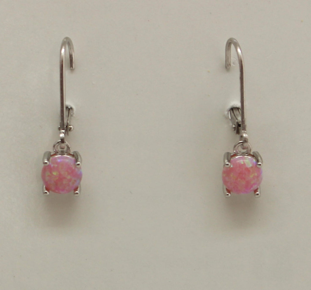 WHITE, BLUE, PINK LAB OPAL STERLING SILVER EARRINGS (ROUND)