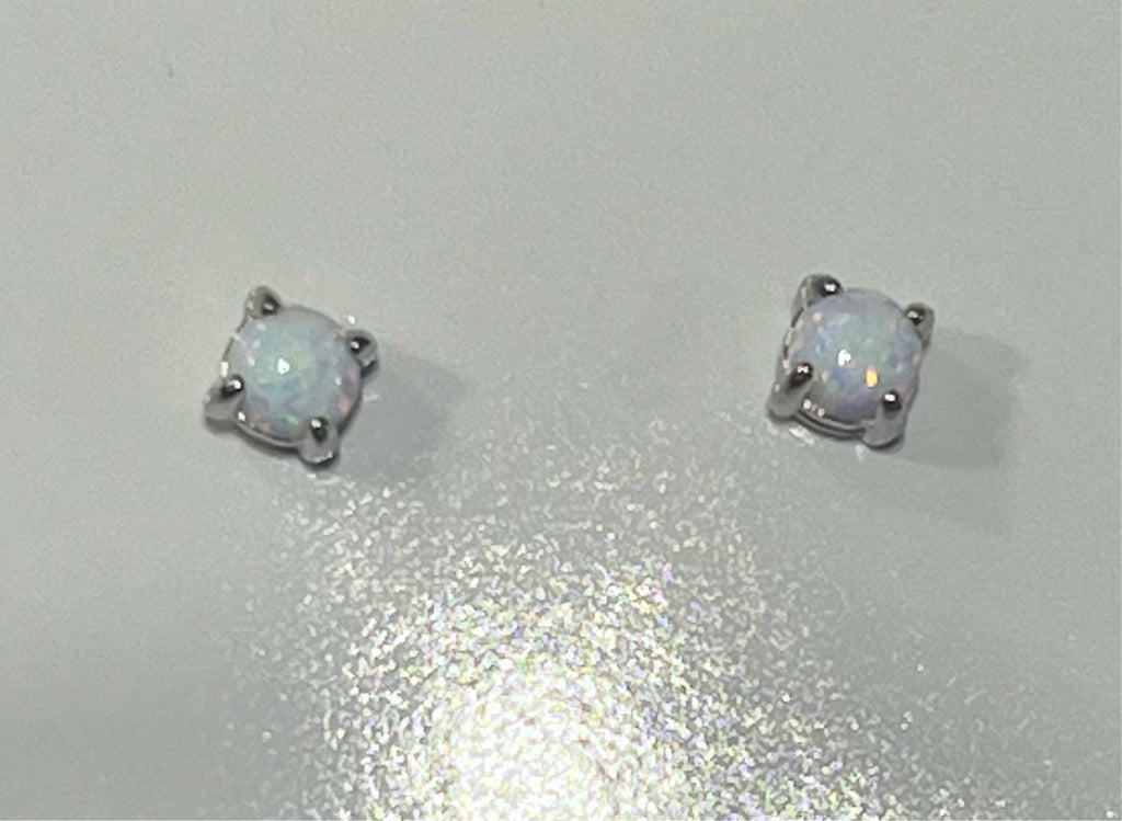 BLUE, PINK AND WHITE LAB OPAL STERLING SILVER EARRINGS (ROUND)