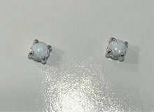 Load image into Gallery viewer, BLUE, PINK AND WHITE LAB OPAL STERLING SILVER EARRINGS (ROUND)