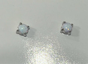 BLUE, PINK AND WHITE LAB OPAL STERLING SILVER EARRINGS (ROUND)