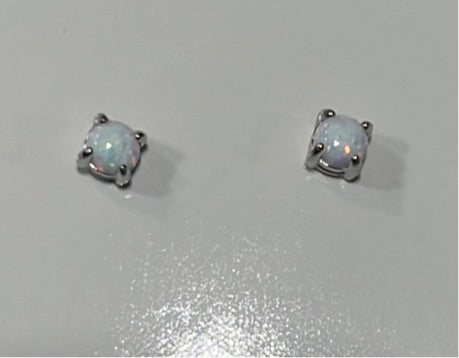 BLUE, PINK AND WHITE LAB OPAL STERLING SILVER EARRINGS (ROUND)
