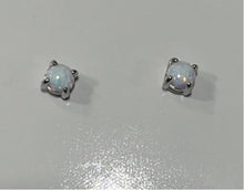 Load image into Gallery viewer, BLUE, PINK AND WHITE LAB OPAL STERLING SILVER EARRINGS (ROUND)